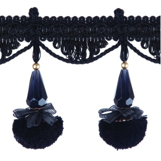 Interlude pompom tassel fringe, Black